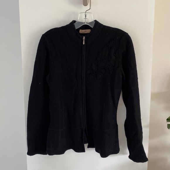 I E black wool cardigan blazer zipper sweater embellished detail boiled peplum S - Picture 1 of 4
